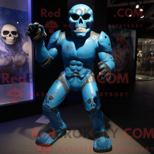 Blue Skull mascot costume...