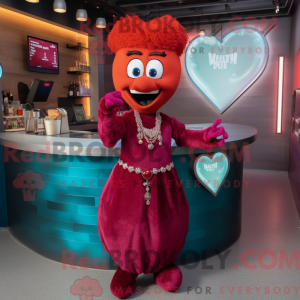 Maroon Heart mascot costume...
