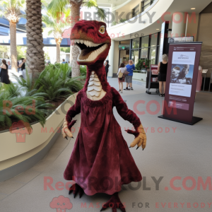 Maroon Velociraptor mascot...