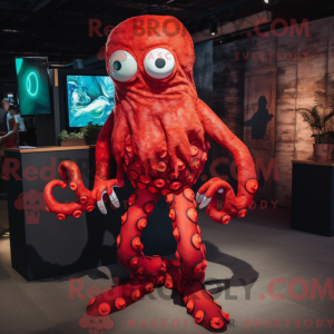 Rød Kraken maskot kostume...
