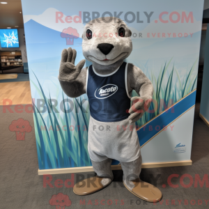 Silver Otter mascot costume...