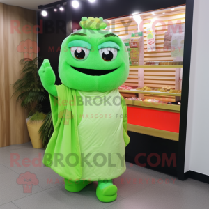 Lime Green Sushi mascot costume character dressed with a Evening Gown and Clutch bags