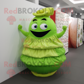 Lime Green Sushi mascot costume character dressed with a Evening Gown and Clutch bags