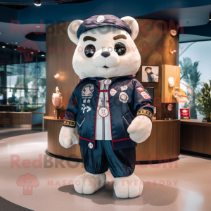 Navy Dim Sum mascot costume character dressed with a Bomber Jacket and Anklets