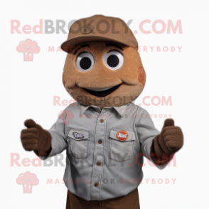 Brown Aglet mascot costume character dressed with a Button-Up Shirt and Beanies