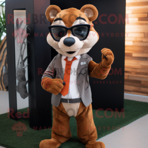 Rust Weasel mascot costume character dressed with a Suit and Eyeglasses