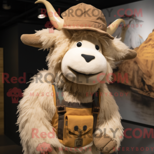 Beige Yak maskot kostume...