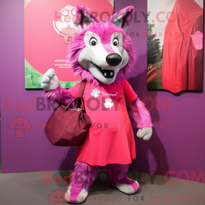 Magenta Wolf maskot kostume...