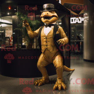 Gold T Rex maskot kostume...