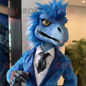 Blauw Utahraptor mascotte...