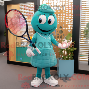 Teal Tennis Racket mascot...