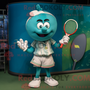 Teal Tennis Racket mascot...