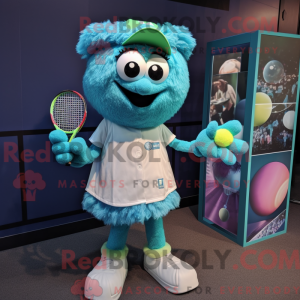 Teal Tennis Racket mascot...