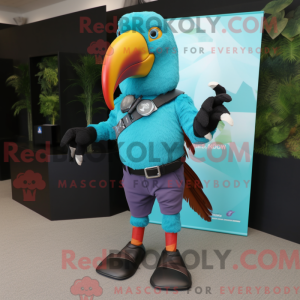 Cyan Toucan maskot kostume...