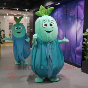 Cyan Beet mascot costume character dressed with a Evening Gown and Belts