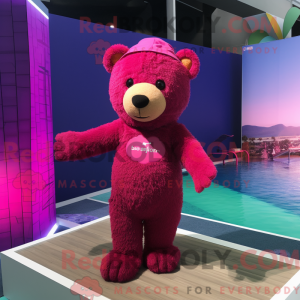 Magenta Teddy Bear mascot...