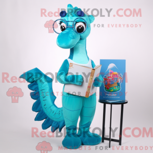 Cyan Sea Horse Maskottchen...