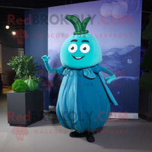 Cyan Beet mascot costume character dressed with a Evening Gown and Belts