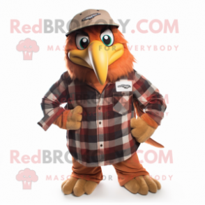 Rust Bald Eagle mascot costume character dressed with a Flannel Shirt and Beanies