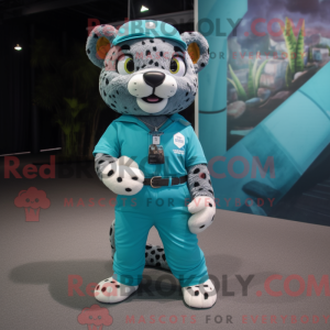 Cyan Jaguar mascot costume...