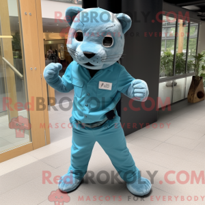 Cyan Jaguar mascot costume...