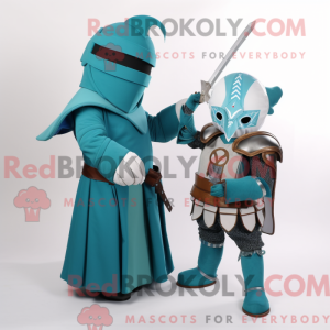Teal Medieval Knight mascot...