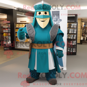 Teal Medieval Knight mascot...