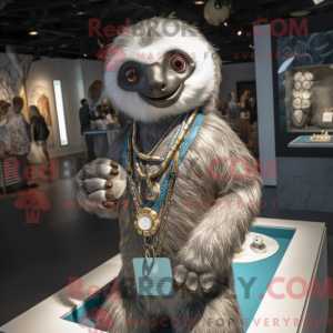Sølv Sloth maskot kostume...