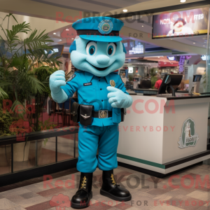 Teal Police Officer mascot...