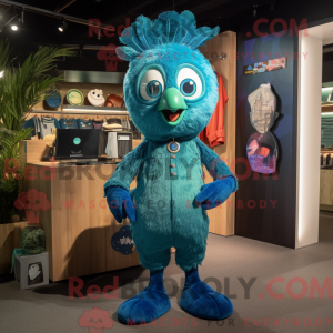 Cyan Peacock mascot costume...