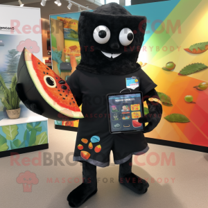 Black Nachos mascot costume character dressed with a Board Shorts and Coin purses
