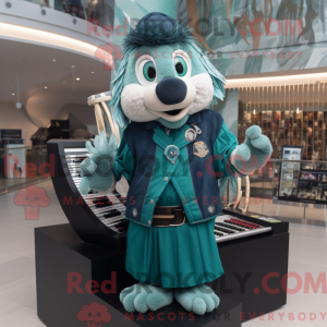 Teal Celtic Harp mascot...