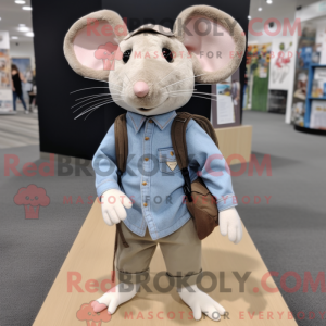 Beige Mouse mascot costume...