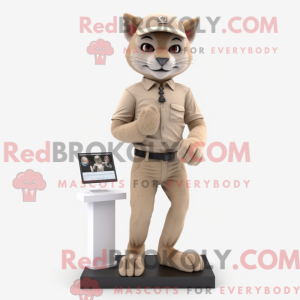 Beige Puma maskot kostume...