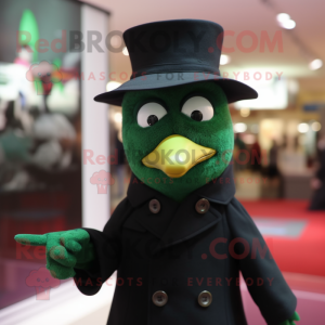 Green Blackbird mascot costume character dressed with a Turtleneck and Hat pins