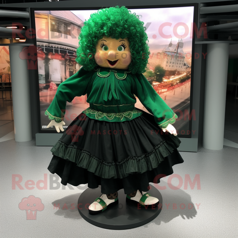 Forest Green Irish Dancing Shoes mascot costume character dressed with a Mini Skirt and Shawl pins
