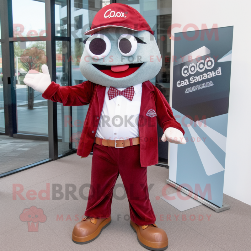 Maroon Cod mascot costume character dressed with a Flare Jeans and Tie pins