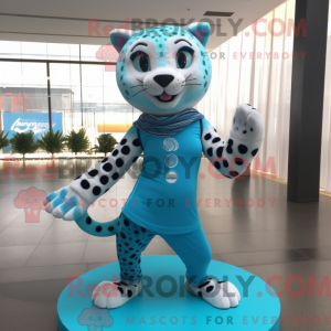 Cyan Cheetah maskot kostume...