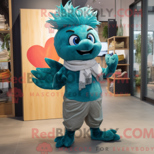 Teal Heart mascot costume...