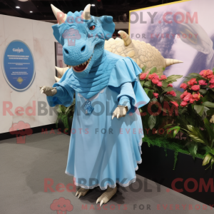 Sky Blue Triceratops mascot...