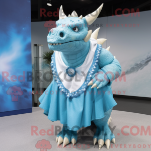 Sky Blue Triceratops mascot...