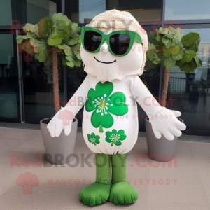 Cream Bunch Of Shamrocks mascot costume character dressed with a One-Piece Swimsuit and Sunglasses