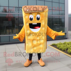 Rust Grilled Cheese Sandwich mascot costume character dressed with a Hoodie and Caps