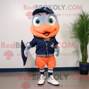 Navy Salmon mascot costume...