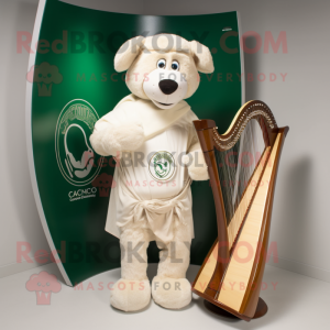 Cream Celtic Harp mascot costume character dressed with a Polo Shirt and Cummerbunds