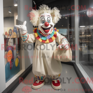 Cream Evil Clown mascot...