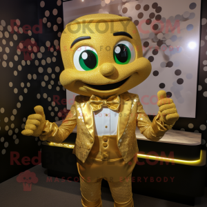 Gold Bracelet mascot costume character dressed with a Vest and Bow ties