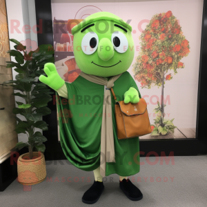 Green Apricot mascot costume character dressed with a Oxford Shirt and Shawls