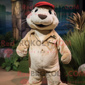 Cream Otter maskot kostume...