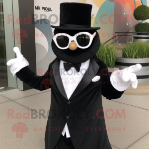Black Gyro mascot costume character dressed with a Tuxedo and Sunglasses